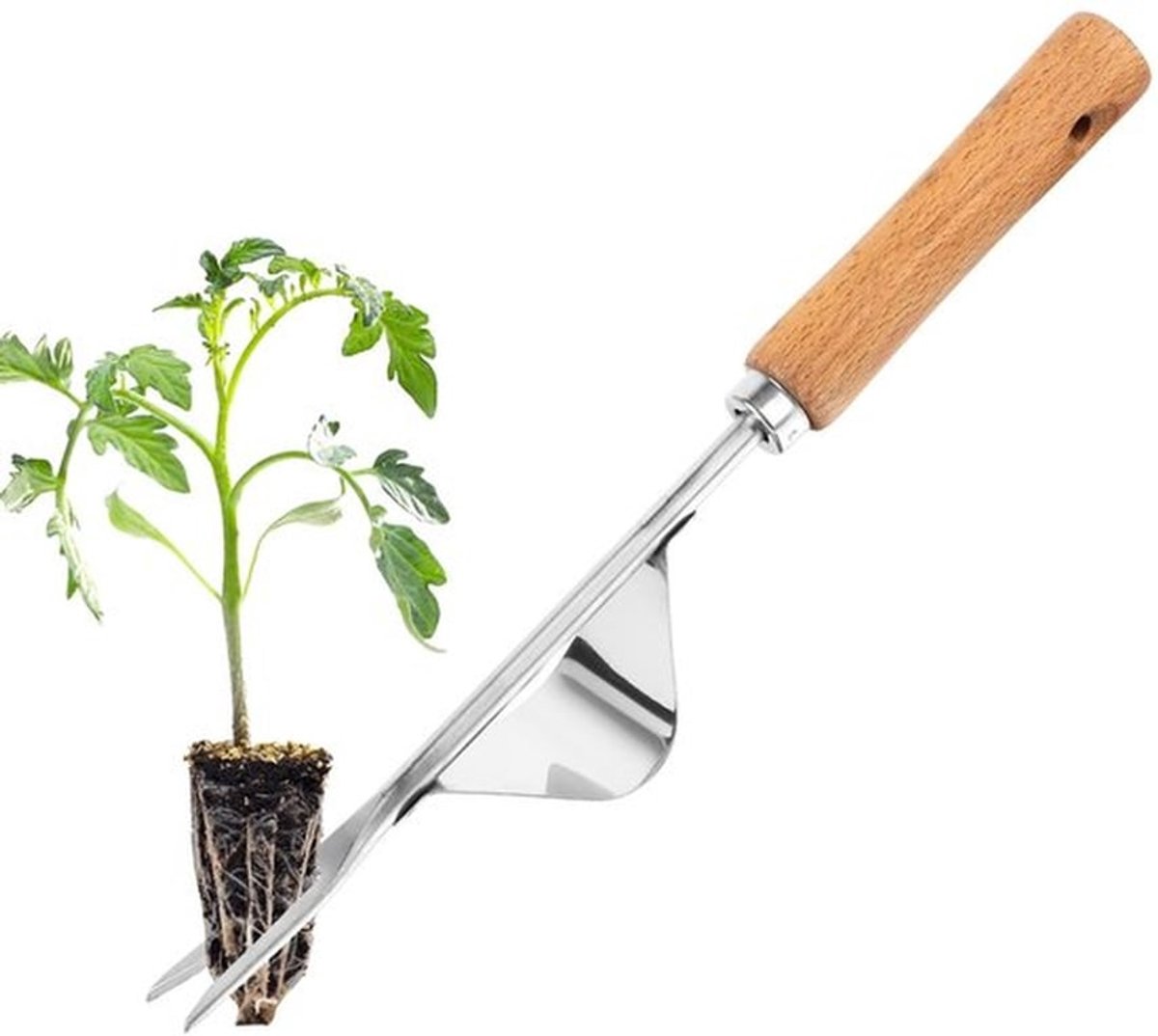 Onkruidsteker Roestvrij Staal - Handwiedapparaat - Worteljader - Tuingereedschap - Handmatige Wieder - Houten Handvat - Onkruidwieder