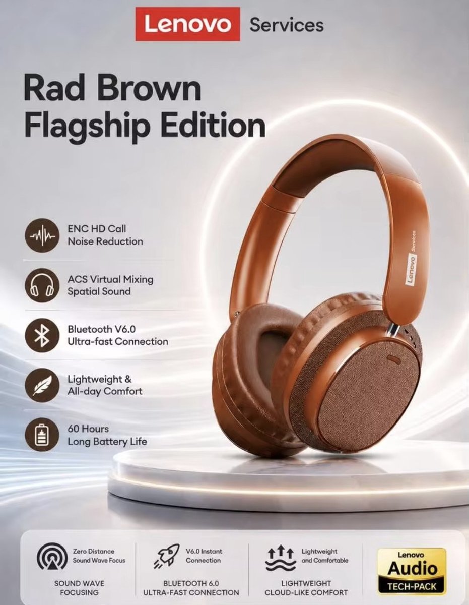 Lenovo - Draadloze bruine koptelefoon LS105 - Snelle connectie - Fast charging