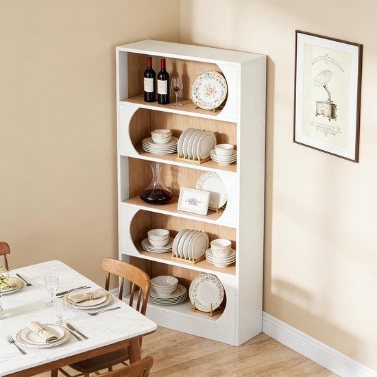 Wishdor Boekenrek - Vrijstaand met 5 planken en anti-kantelbeveiliging - Wit MDF - Open displaykast voor woonkamer, slaapkamer en kantoor - 80 x 30 x 180 cm — afbeelding 3