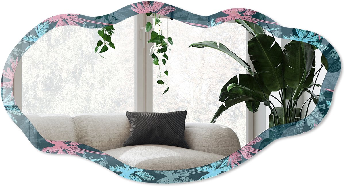 Wallfluent Tropische Palmbomen Spiegel - Marine Moderne Rechthoekige Wandspiegel - Organische Spiegel - Slaapkamer, Woonkamer, Kantoor - Abstract - 45x90 cm - Totale afmeting 52x97 cm