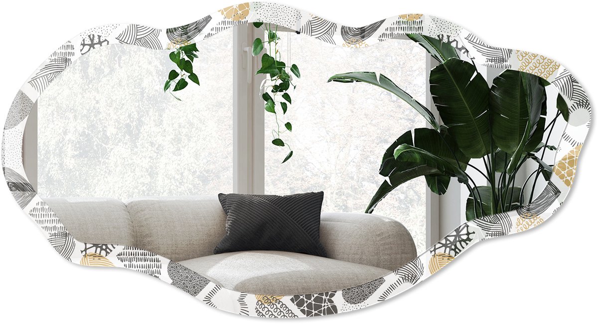 Wallfluent Geometrische Harten Spiegel - Grijs Rechthoekige Spiegel Met Modern Design - Organische Spiegel - Slaapkamer, Woonkamer, Hal - Geometrisch - 45x90 cm - Totale afmeting 52x97 cm