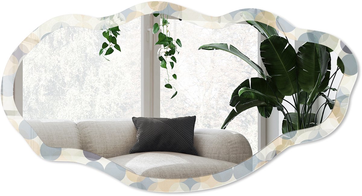 Wallfluent Gestippeld Patroon Spiegel - Blauw Rechthoekige Spiegel Met Modern Design - Organische Spiegel - Woonkamer - Geometrisch - 45x90 cm - Totale afmeting 52x97 cm