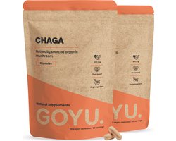 GOYU Chaga 1.500 mg per dagdosering Biologisch Combideal 2x 60 Capsules - Paddenstoel mushroom – Vegan - Zonder toevoegingen - Lab getest - 30 dagen voorraad per zakje