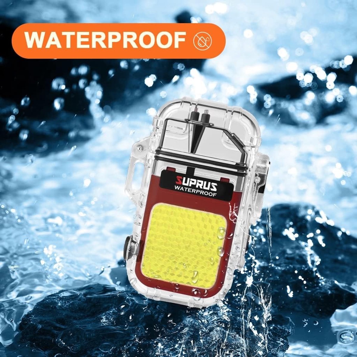 Vuurstarter - Rood - Waterdichte Plasma-aansteker met Zaklamp en Omhangkoord - Outdoor Survival