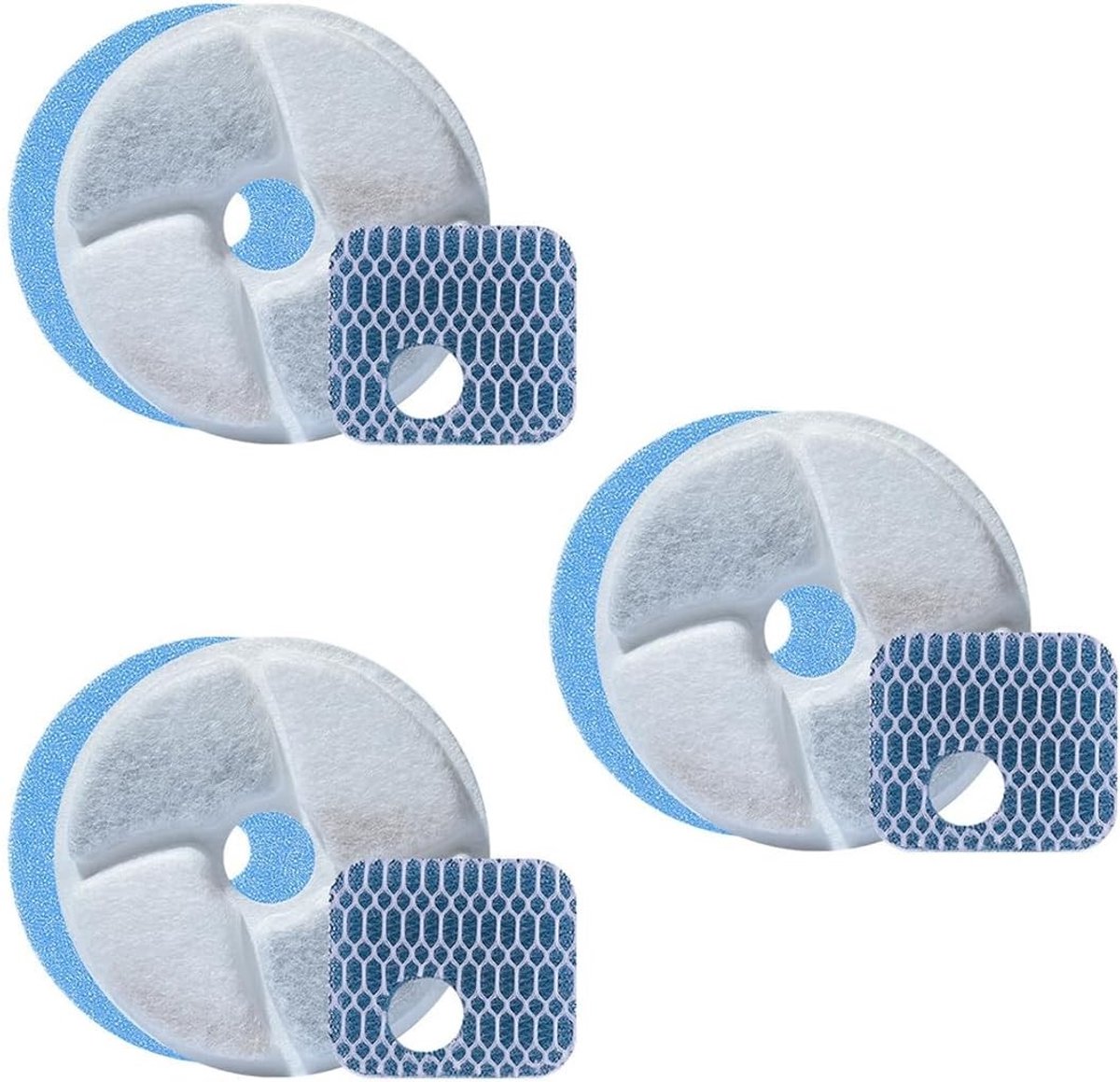 Waterfontein voor kat - Ronde vervangingsfilter - 3-traps filtratiesysteem met actieve kool en hars - Voor optimale waterkwaliteit en gezondheid