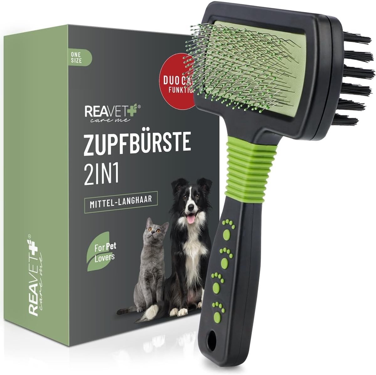 Zachte stoomborstel voor katten - Duo Care 2-in-1 Vachtborstel - Voor Honden en Katten - Voor Middellange tot Lange Vacht - Antislip Handgreep
