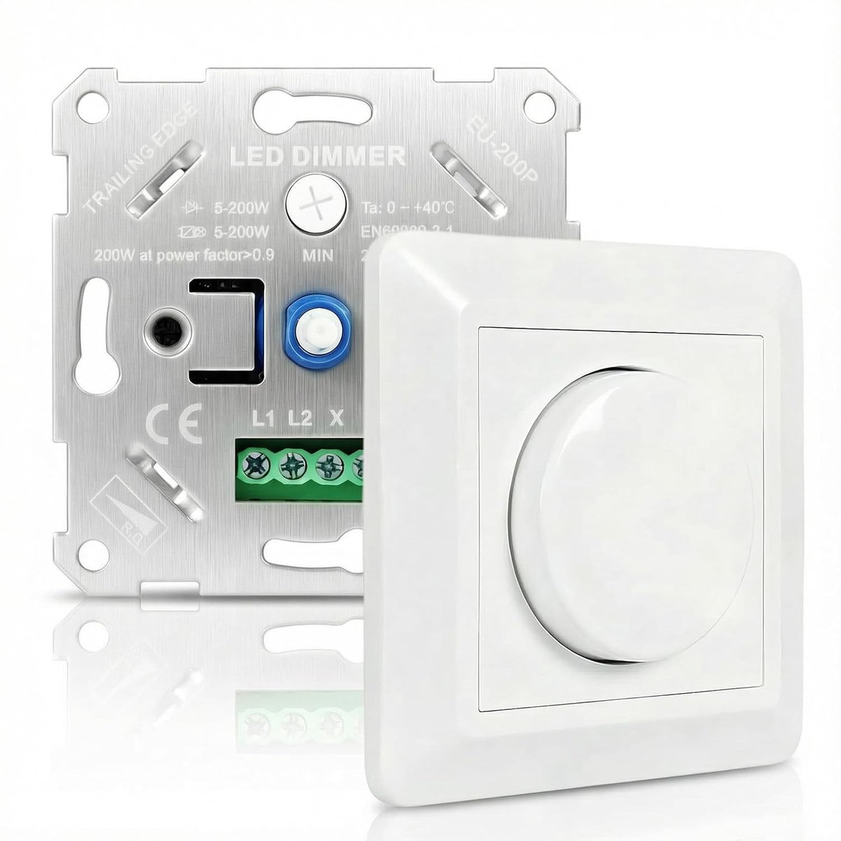 Dimmer Schakelaar - Crèmewit - 10 x 10 x 2 cm - Inbouw Draaidimmer voor Dimbare Ledlampen en Gloeilampen