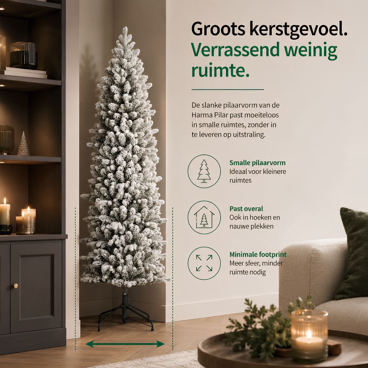 Black Box Trees Harma Pilar Kerstboom - Kerstversiering voor Binnen - Kunstboom met Volle Uitstraling - Smalle Boom met Sneeuweffect - Groen Frosted - H215 x Ø66 cm – foto 7