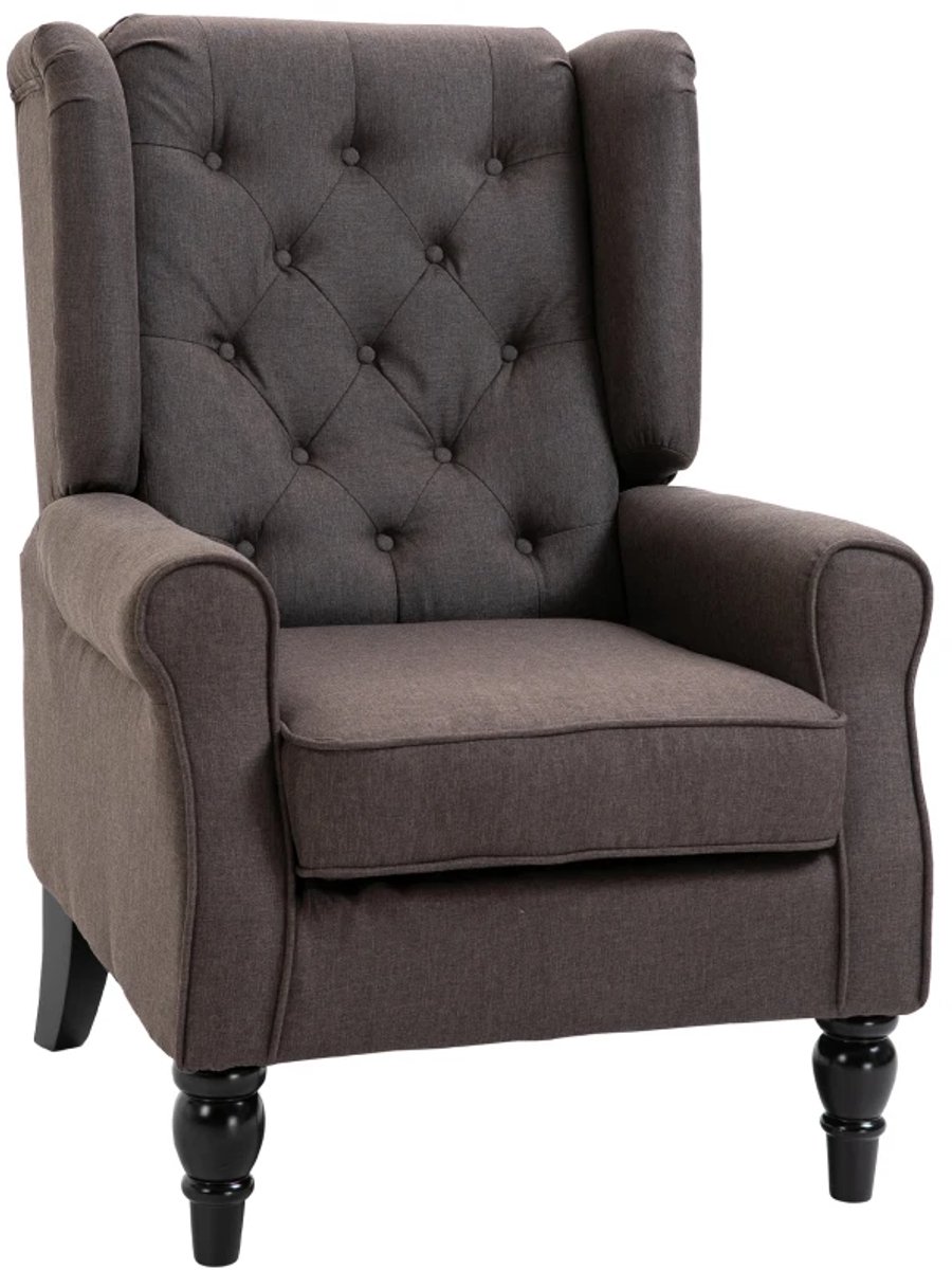 Fauteuil - Getufte Vleugelstoel - Gestoffeerde Loungestoel met Hoge Rugleuning en Afgeronde Armleuningen - Houten Poten - Voor Slaapkamer en Woonkamer - Tot 160 kg - Bruin