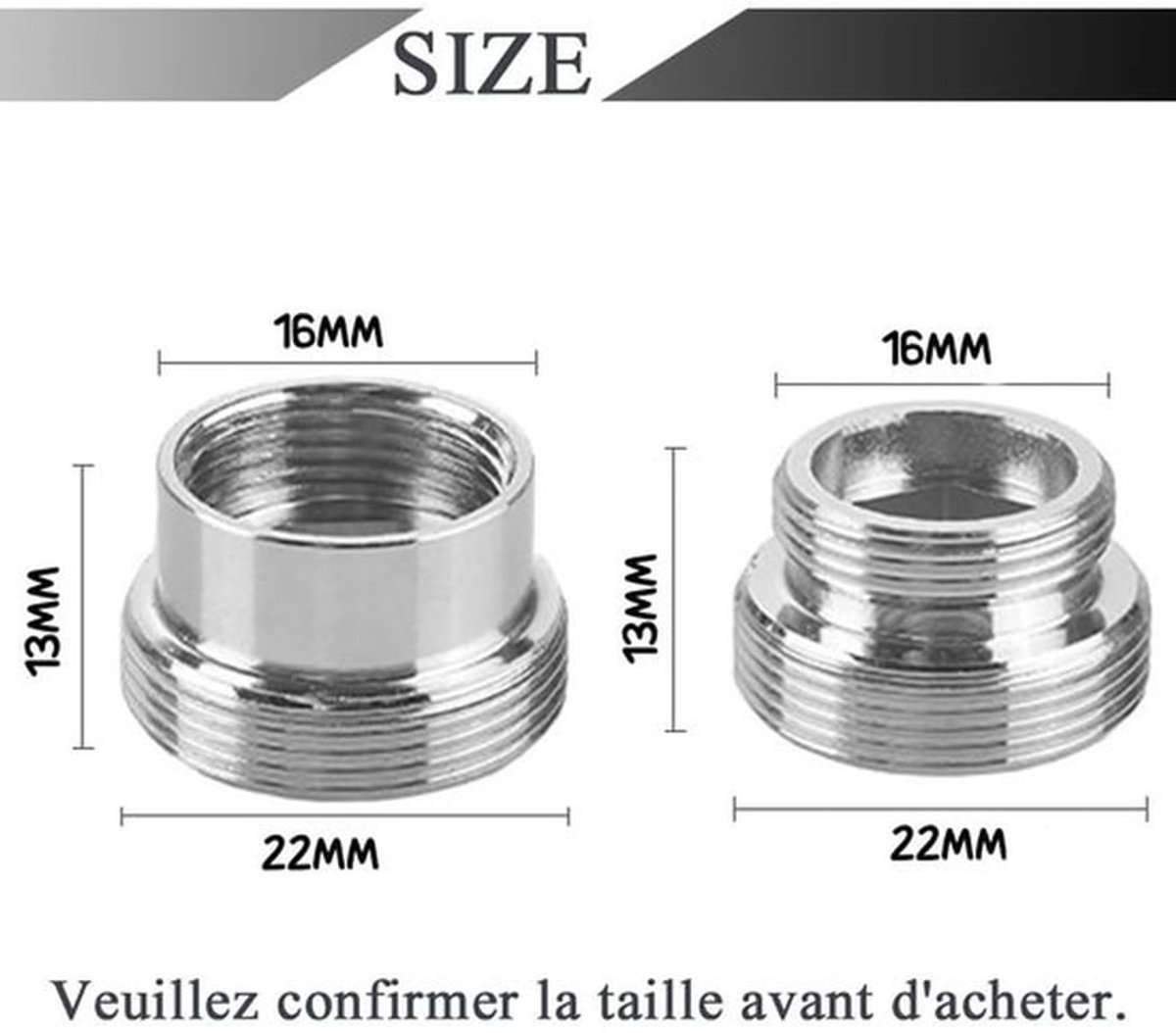 Faucet Adapter - 2 Stuks - Metalen Kwaliteit - 16mm naar 22mm - 22mm naar 16mm - Voor Keuken en Badkamer - Geschikt voor Filters en Slangen