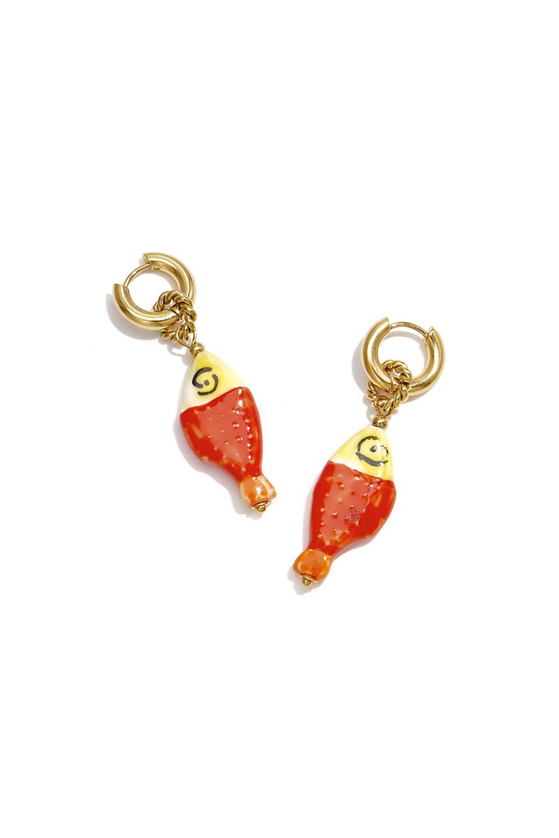 Ziva - Vis Oorbellen - Keramiek & Stainless Steel - - Oranje