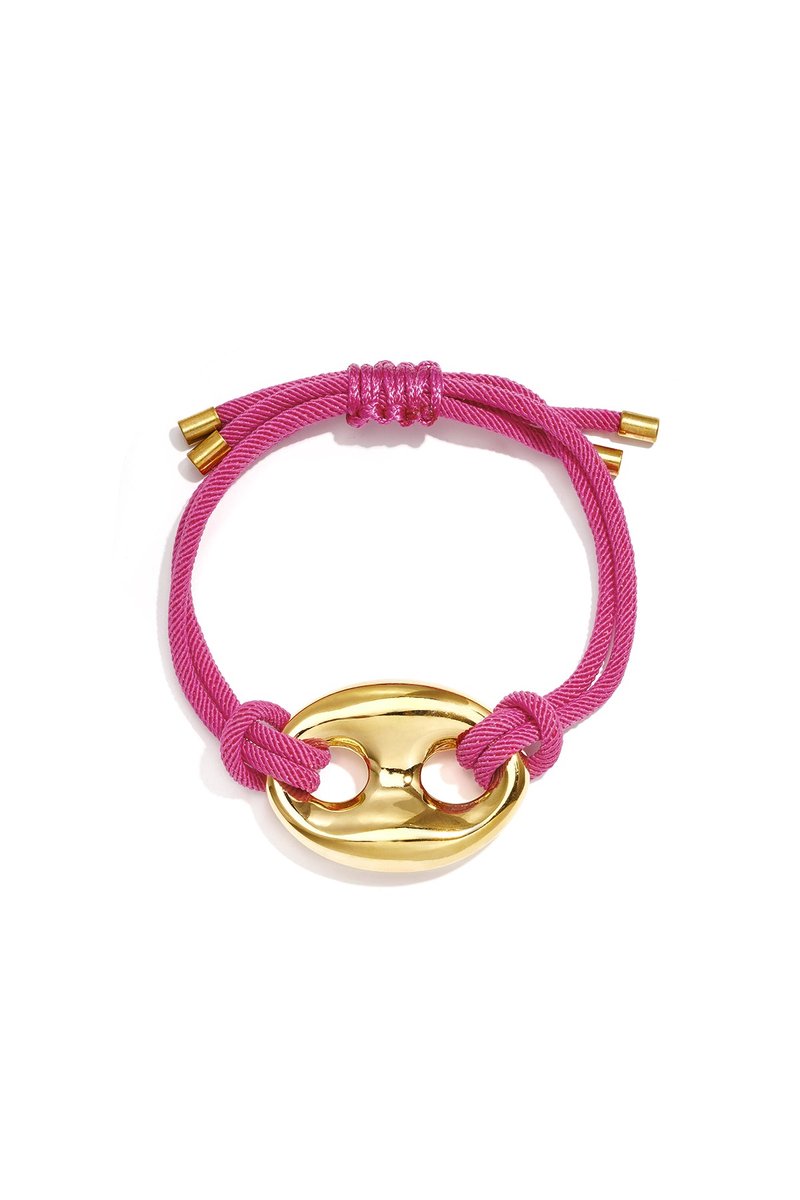 Livia - Gevlochten Armband - Polyester & Stainless Steel - - Rozerood