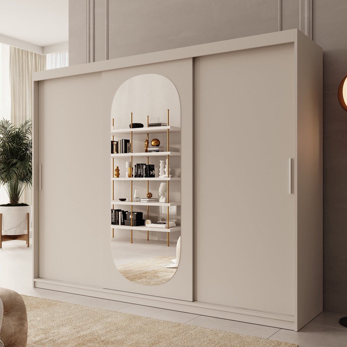 MEUBELLA Kledingkast Bodhi - Beige - 250 cm - Met spiegel
