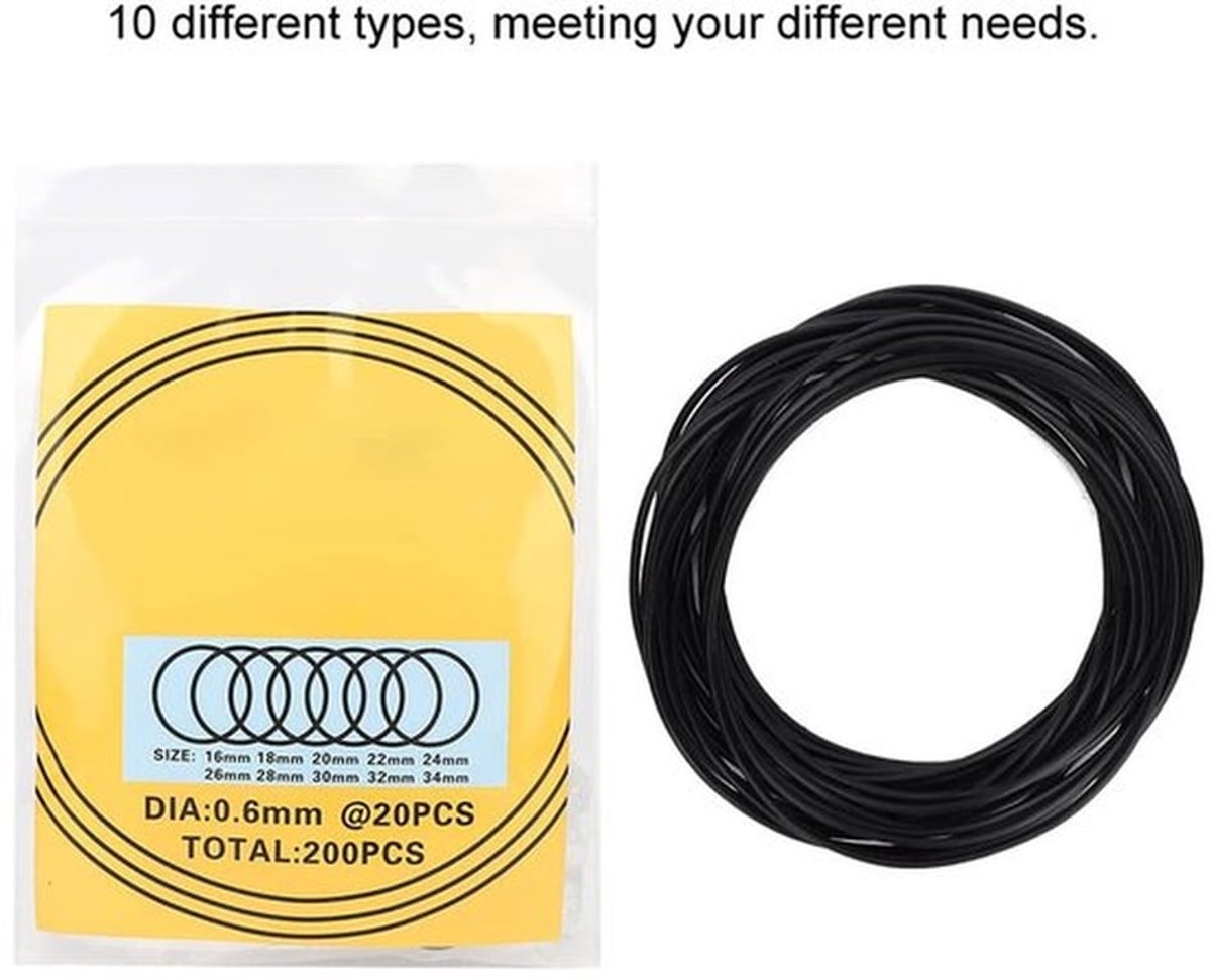 O-ring 0.6mm - Rubber O-ringen - Waterdichte Ring - Set van 200 stuks - Flexibel en slijtvast - Geschikt voor horlogemakers - Horloge Gasket