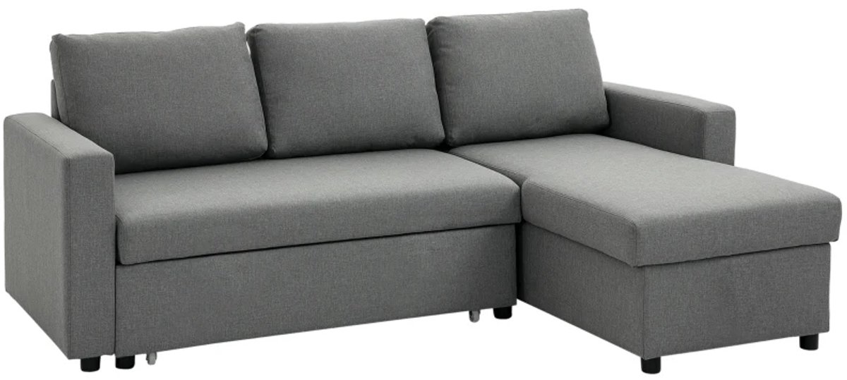 Hoekbank met Slaapfunctie en Bedbox - Opbergruimte - L-vorm - Chaise Longue Slaapbank - Stoffen Bank - Linnenlook - Lichtgrijs - 211,5 x 146 x 85 cm