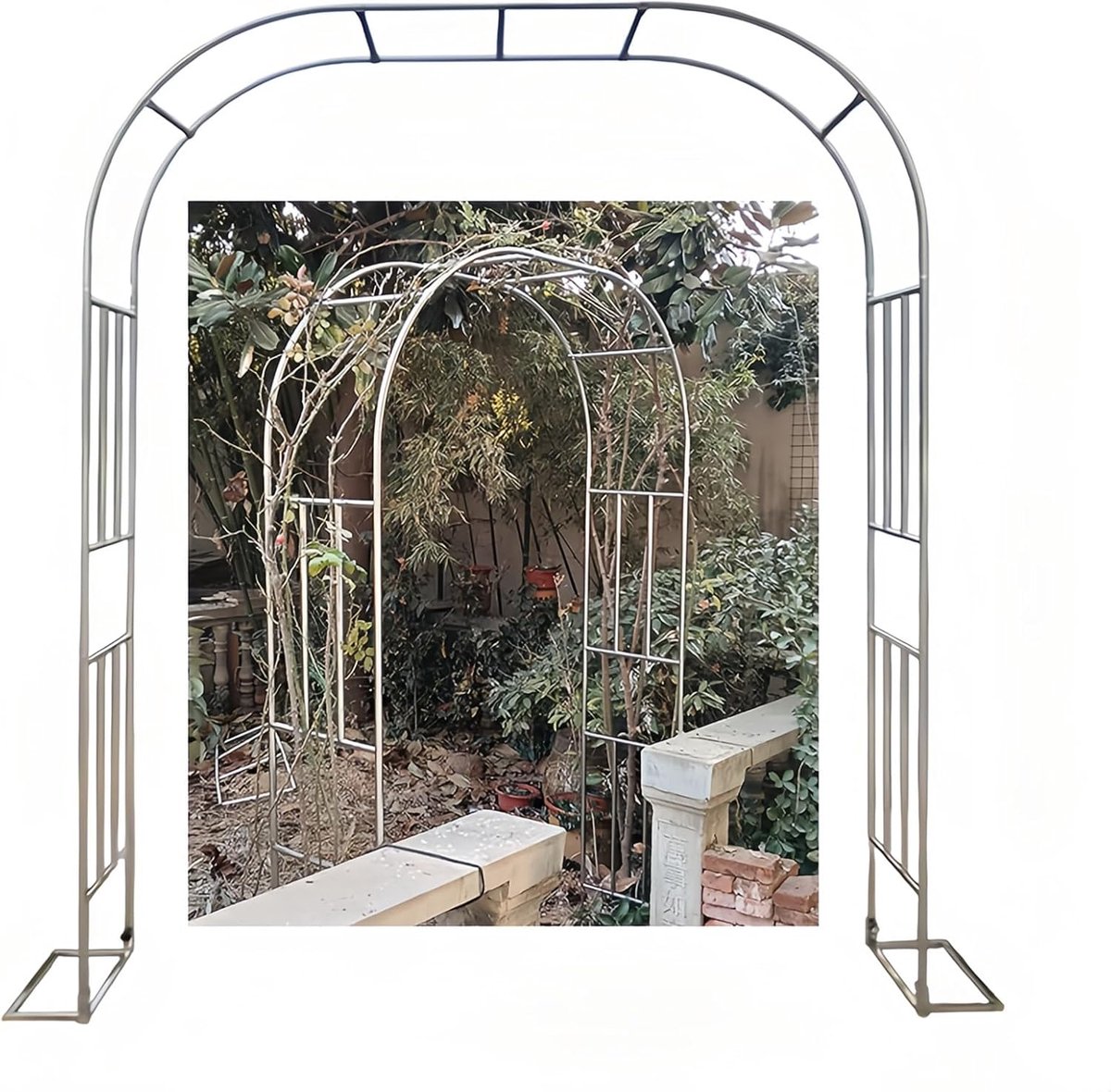 Tuinboog Metaal - Rozenboog Entree - Decoratie Tuin - Roestbestendig Staal - 180x240cm - Zilver