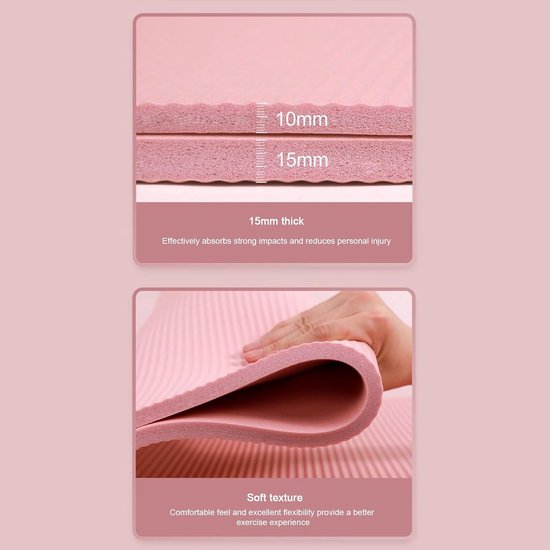 Yogamat - Fitness pad - Thuis trainen - 15 mm dik - 185 cm lang - Roze van Yogamat — afbeelding 5