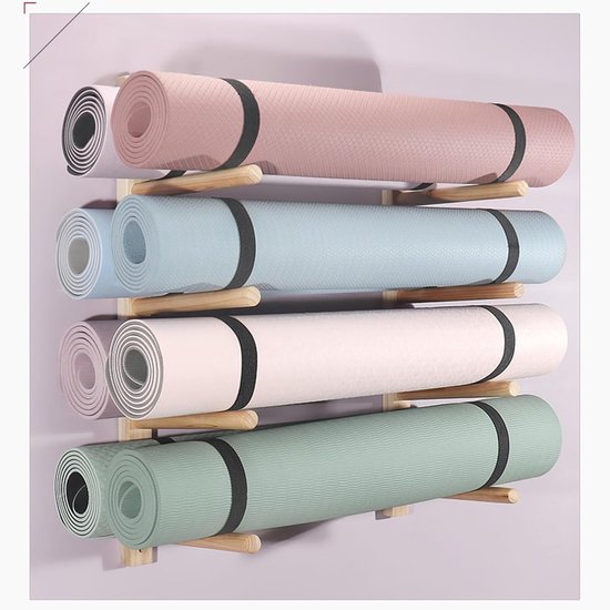 Yogamathouder Houten - Fitnessrek Wandmontage - Sportspullen Opbergen - Ruimtebesparend Verticaal - Tot 158cm - Houtkleur — afbeelding 3