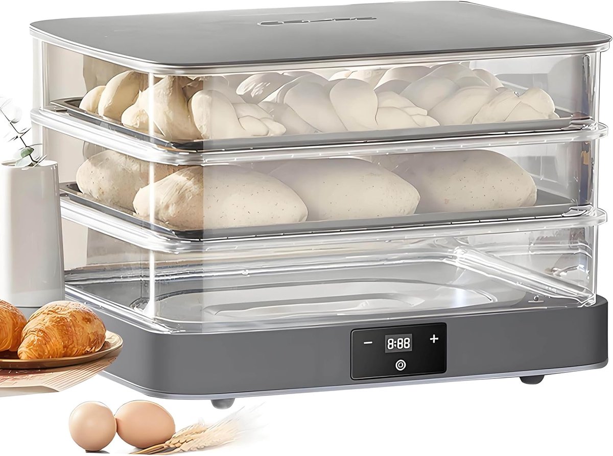 Elektrische Broodrijskast - Deegrijsmachine Fermentor - Thuis Bakken - Instelbare Temperatuur Vochtigheid - 40 Liter Capaciteit - Lichtgrijs