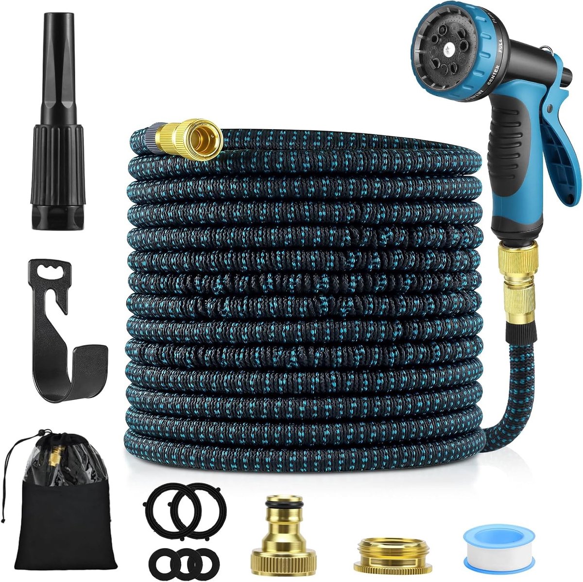 Rekbare Tuinslang - Polyester - 30 m Lengte - Spuitpistool met 10 Functies - Voor Tuinieren en Auto Wassen