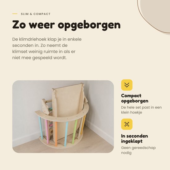 Dastium Kids - Mini Klimrek - Houten Klimrek - Klimboog met Kussen - Klimrek Voor Baby en Peuter - Klimrek met Glijbaan - Montessori Speelgoed - Pastelkleuren van Dastium Kids — afbeelding 4