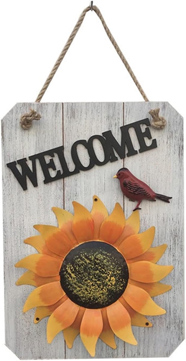 Welkomstbord Huis - Decoratief Teken - Voordeur Decoratie - Hout en Ijzer - 40x28cm - Niet gespecificeerd