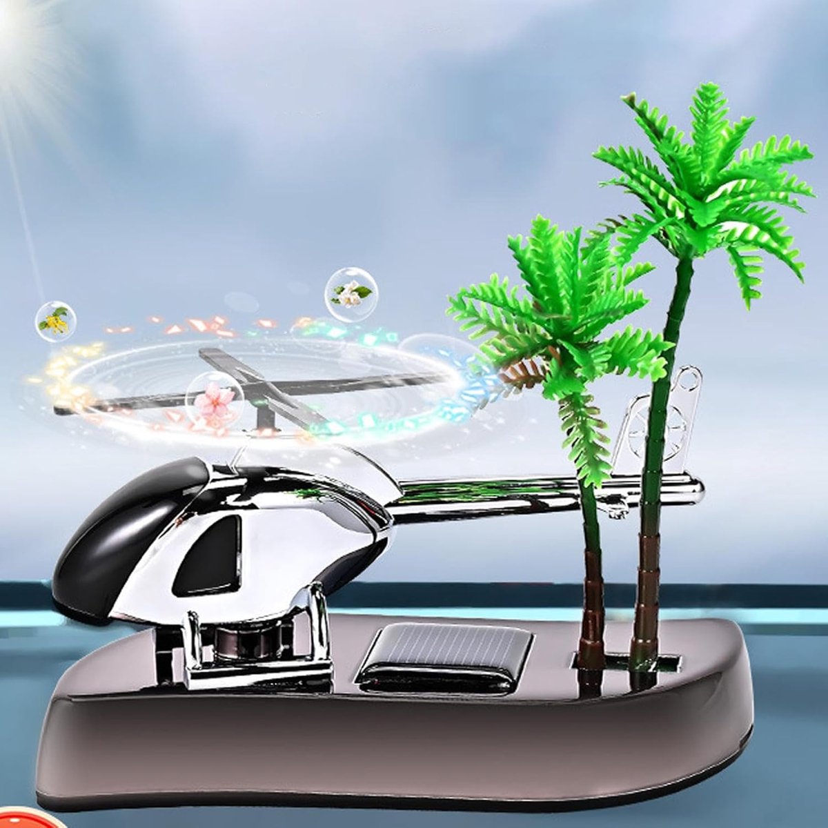 Helikopter Luchtverfrisser - Zonne-auto-ornament - Auto Opfrissen - Roterend Op Zonne-energie - Niet Gespecificeerd - Zilver