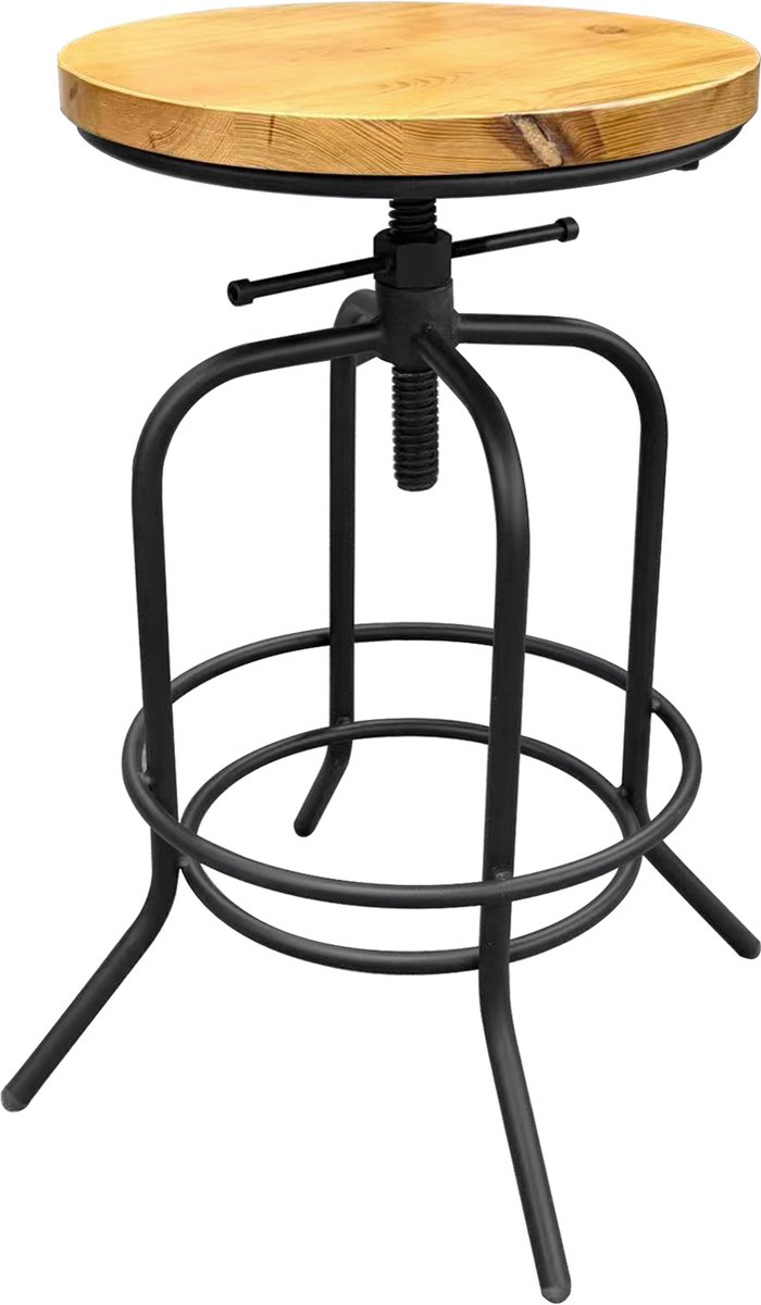 Kruk industrieel retro design - draaibare kruk in hoogte verstelbaar 63 cm tot 69 cm - barkruk - barstoel - piano kruk - schilderskruk