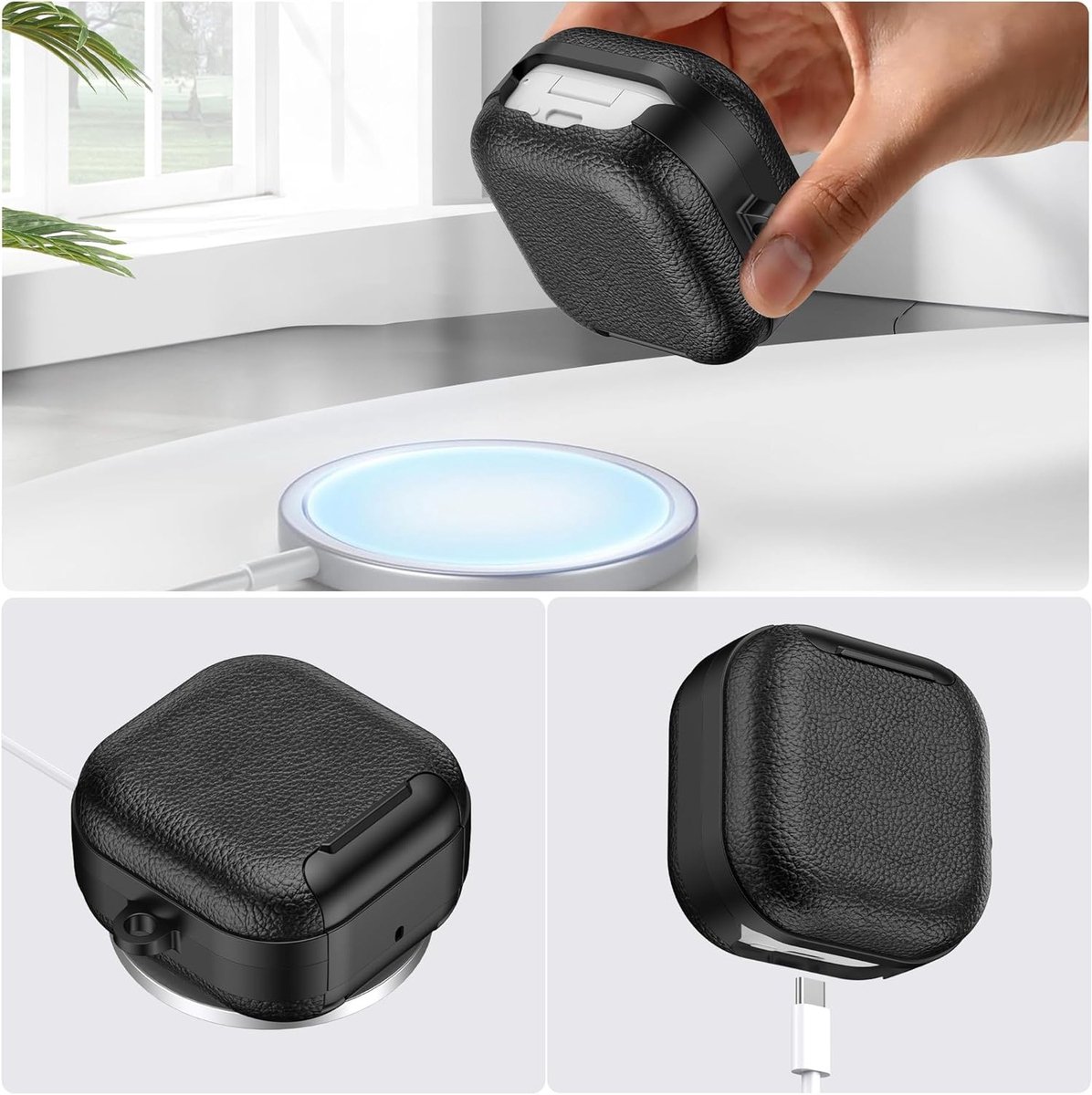 Hoogwaardige leren beschermcase voor Galaxy Buds 3 Pro met standaard, beveiligingsslot en karabiner - Oranje kleur, valbescherming en stijlvol ontwerp
