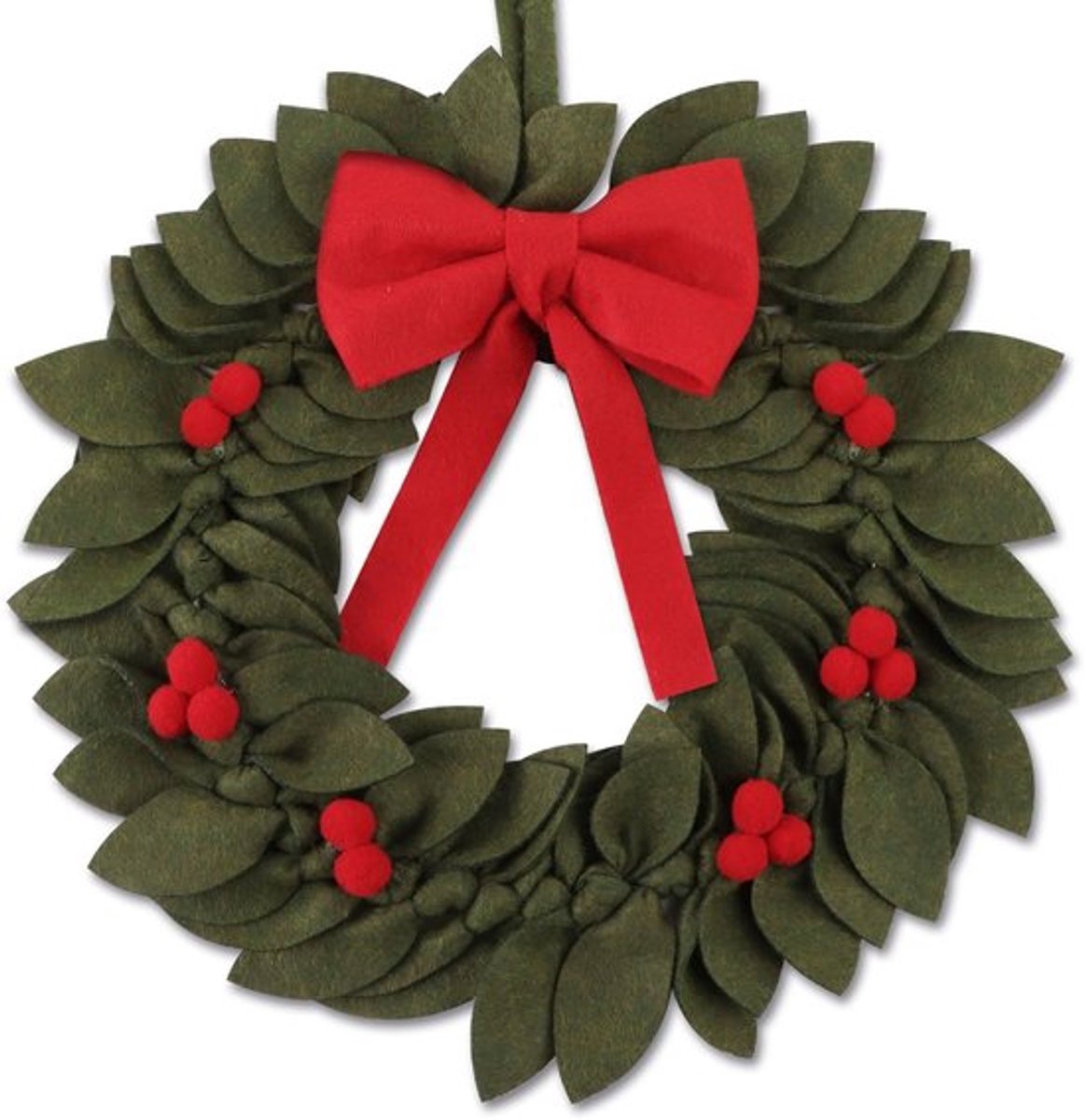 Kerstkrans van vilt voor deur en binnen