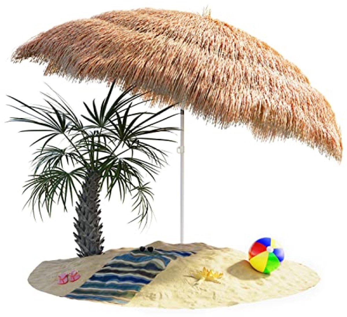 Parasol Hawaii 160 cm Rond - Kantelbaar & Hoogteverstelbaar - Waterafstotend Polyester - Met Grondpin - Ideaal voor Strand, Tuin & Balkon - Natuurlijk