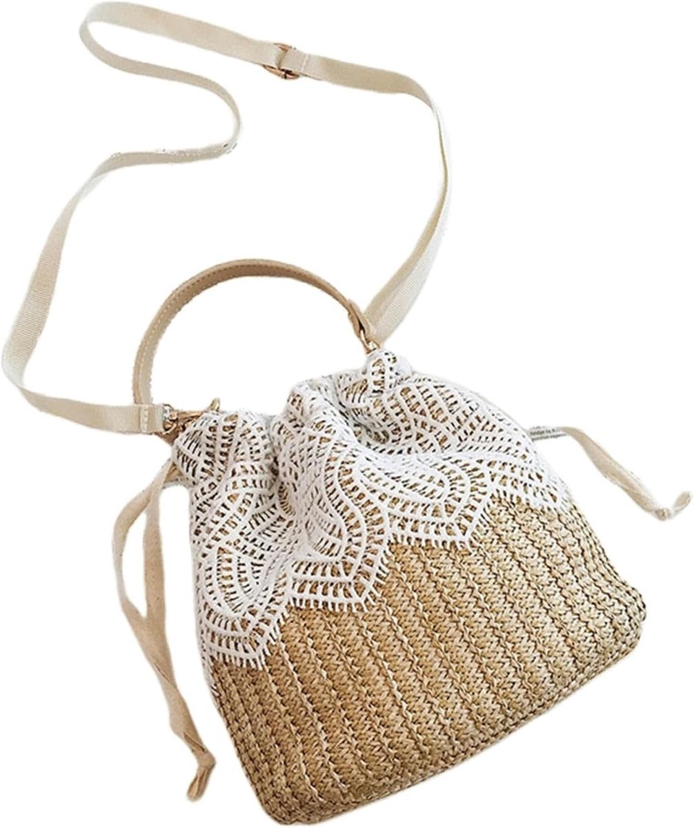 Stro Tas - Gevlochten Handtas - Strand Bezoek - Verstelbare Band - 22x14x21 cm - Natuurlijk