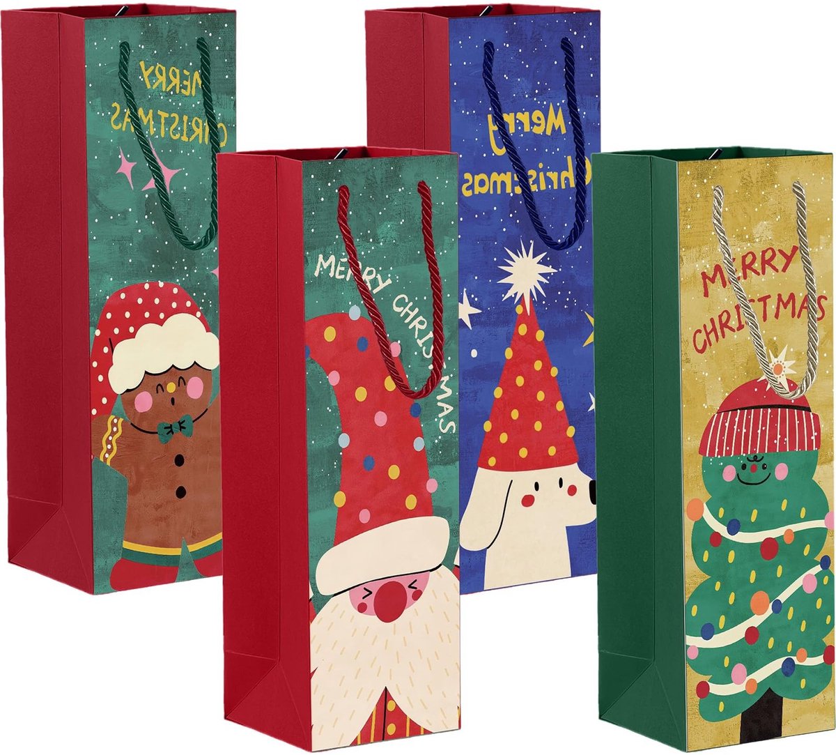 Dailygoods - MOMAHUA 12 stuks wijn geschenktas voor Kerstmis, wijnflesenzakken van kraftpapier, flesverpakkingen geschenkzakjes voor wijn met handvat, kraft organizer voor geschenkzakjes voor huwelijk, verjaardag