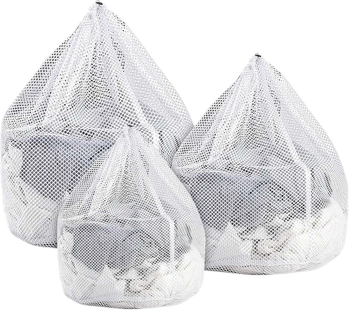 Thijox - Fousenuk Waszakken, Grote Waszak voor Wasmachine, Herbruikbare Netzak met Trekkoord, Ideaal voor Kleding, Sint, Feest of Camping, 3 Stuks, Wi