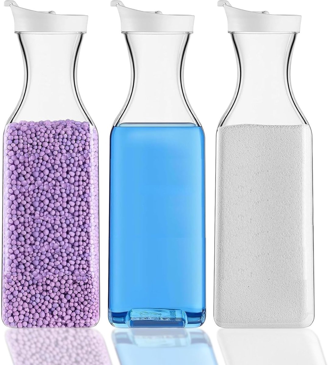 Thijox - Wasmiddelopbergdoos met 3 stuks wasmiddelopslag, 1,5L waspoedercontainer, transparant PET, voor vloeibare wasmiddelen en geurparels