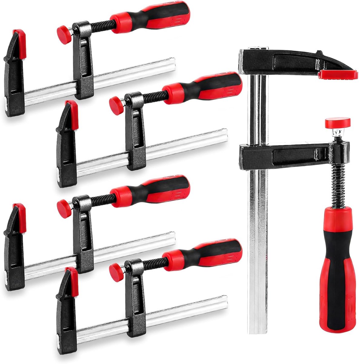 Thijox - Volledig stalen tafelklemmen set 5 stuks, snelspanklemmen, eenhandsklem met 150 mm spanwijdte en 210 mm stretchbereik, schroefklemmenset voor