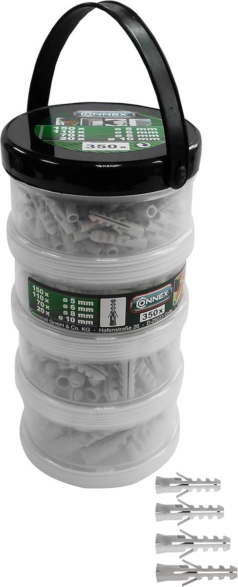 Thijox - Connex Pluggenassortiment 350-delig - Polypropyleen - Diverse Maten (Ø 5/6/8/10 mm) - Voor Bevestigingswerkzaamheden in Massieve Steen en Bet