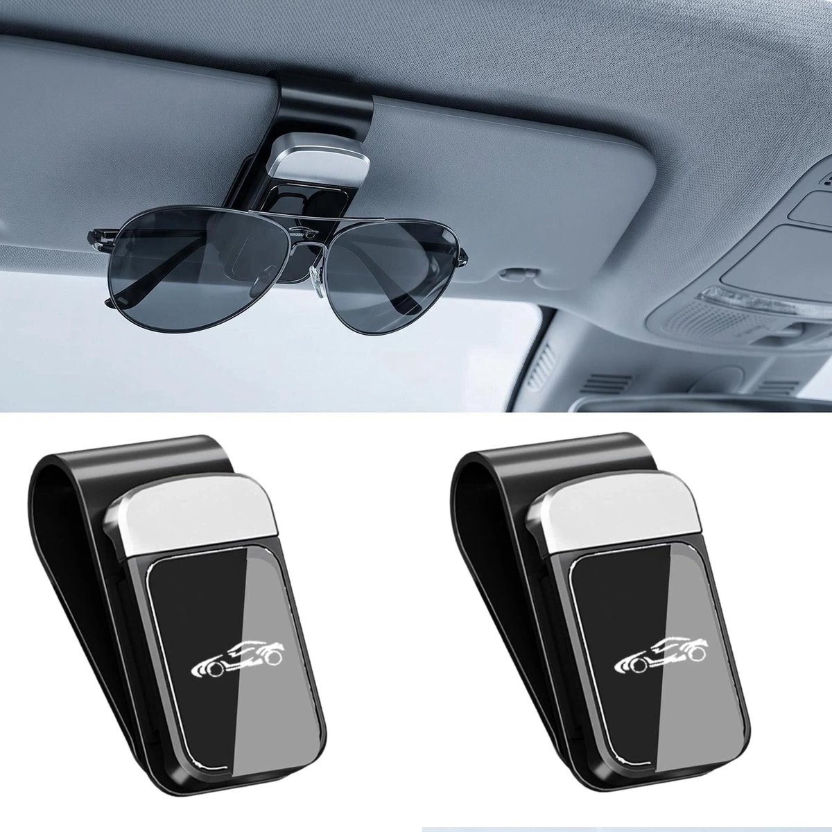 Dailygoods - 2 x Universele Brillenhouder voor de Auto - Zwart
