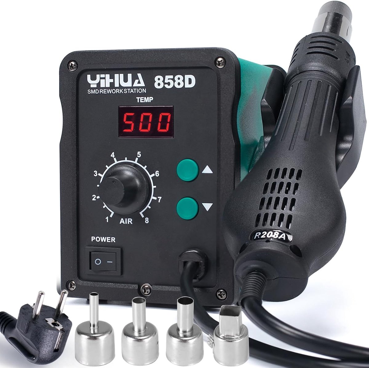 Thijox - YIHUA 858D Heteluchtsoldeerstation 700W voor SMD-solderen, Instelbare Temperatuur en Luchtvolume, PID-regeling, Automatische Start/Stop