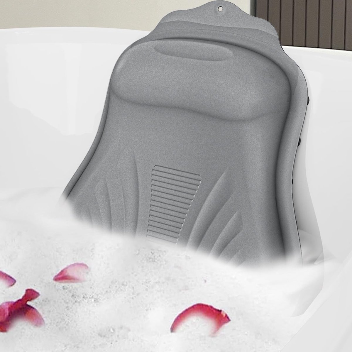 Thijox - Ergonomisch badkussen, nekkussen voor badkuip met zuignappen, badkuipmat voor ontspanning, spa, inweken, grijs, comfortabel en ondersteunend