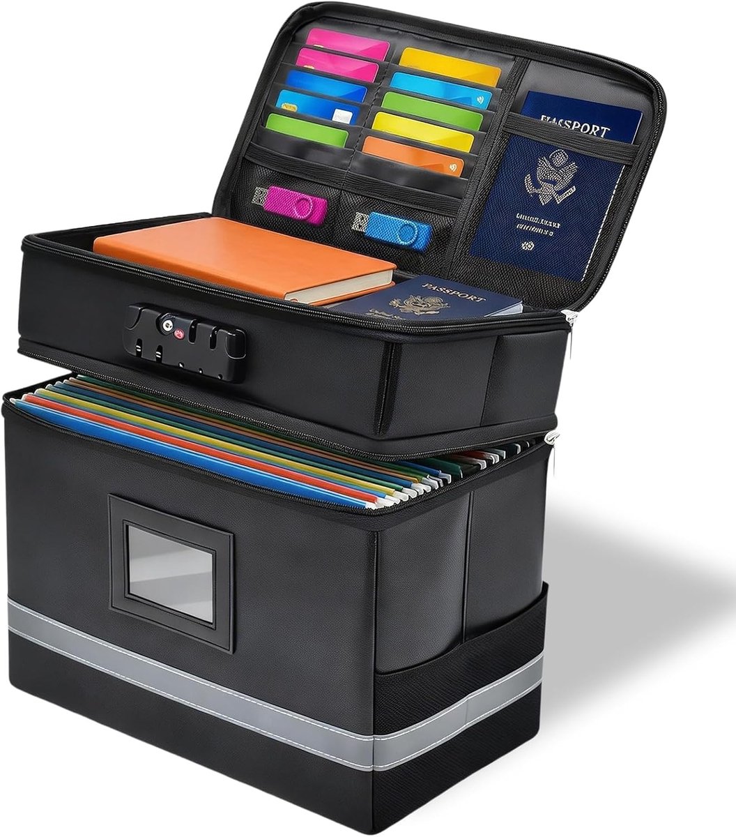 Thijox - Vuurvaste Documentendoos met TSA-slot | Papierwerk Organizerbox voor A4 Documenten | Draagbare Archiefdozen met Handvat | Brandwerende Opslag