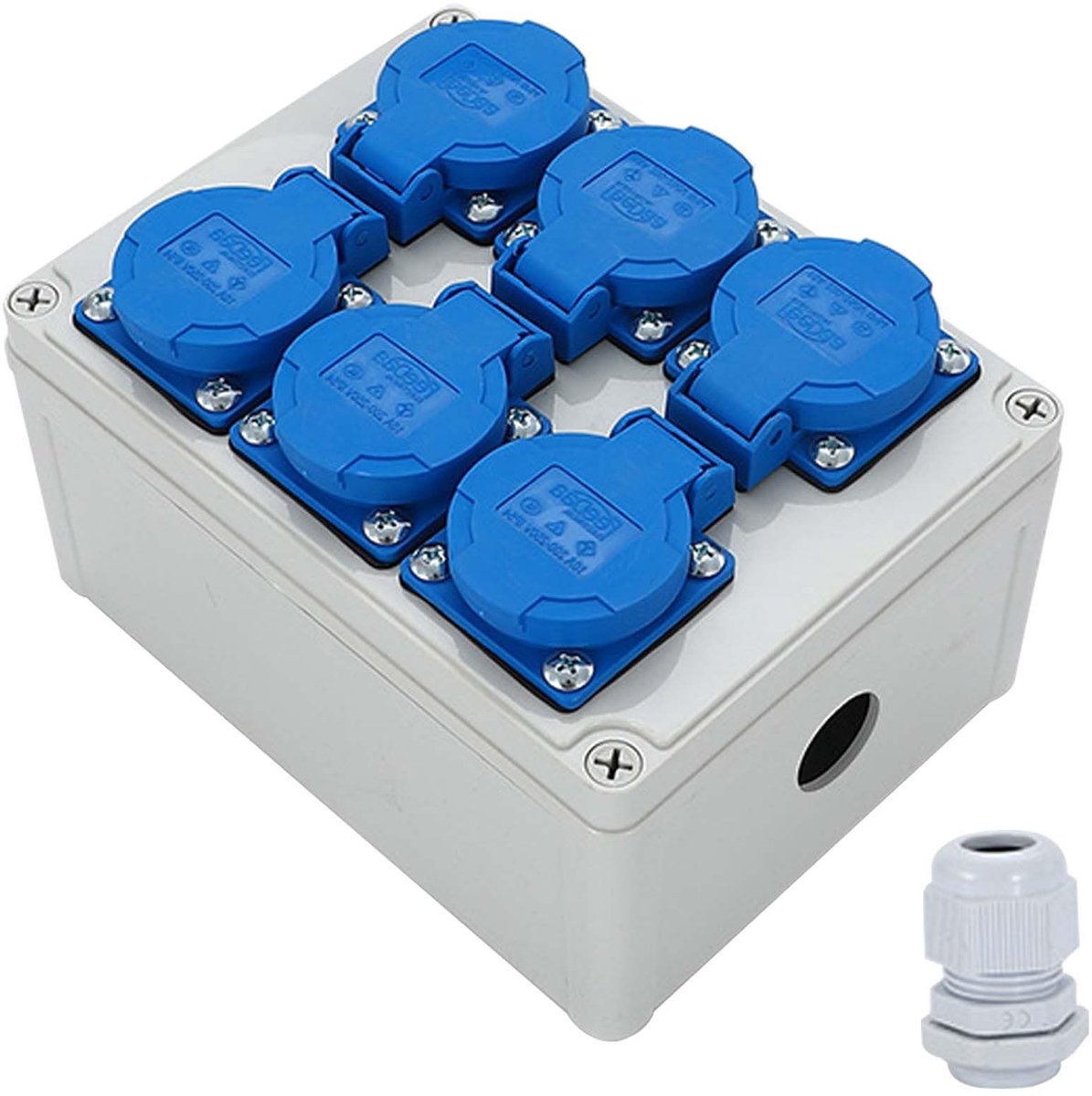 Dailygoods- Wandverdeler 6 x 220 V - Stroomverdeler - Bouwstroomverdeler - Waterdicht IP54 - Aansluitklem - Duurzaam materiaal