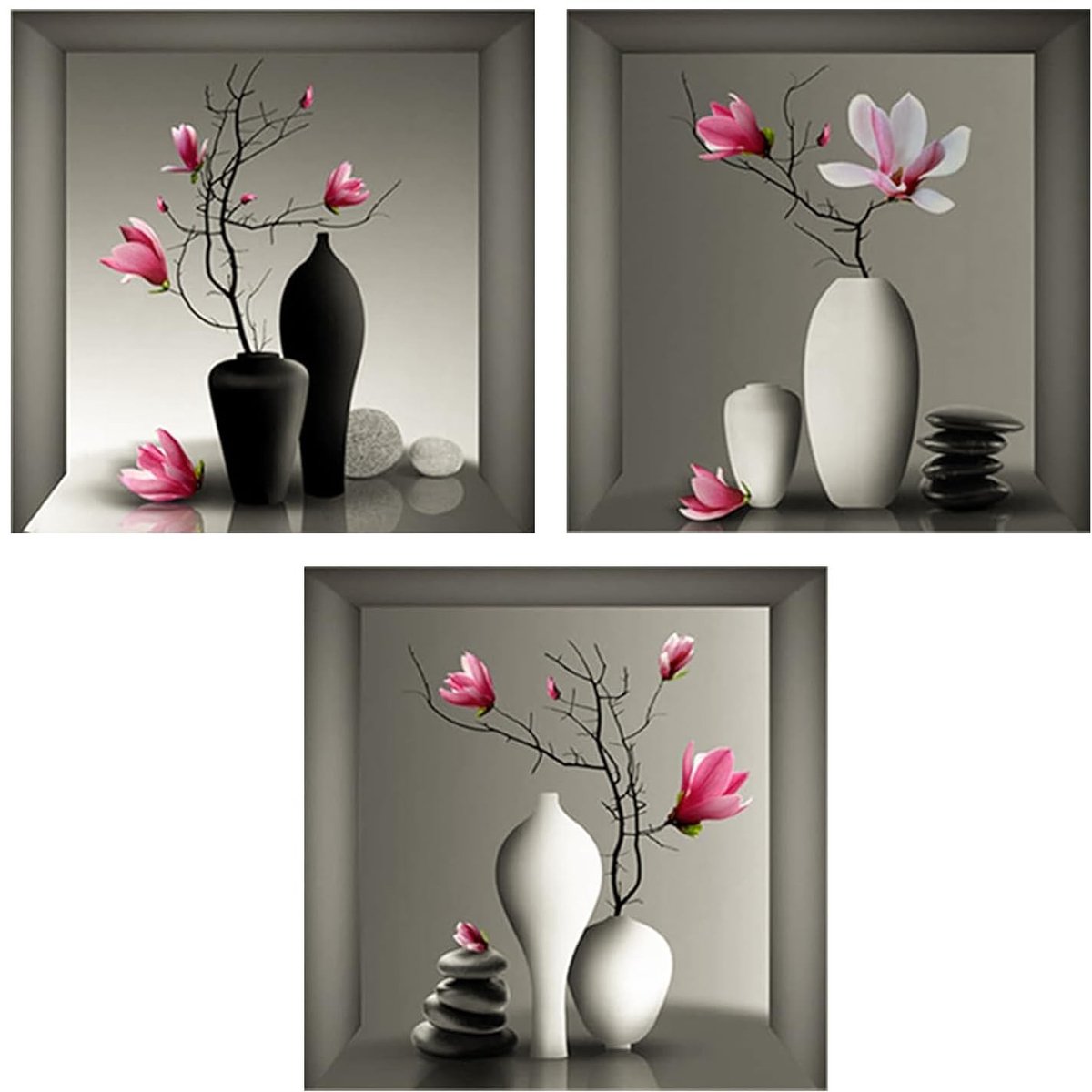 Dailygoods- Muursticker 3D Vaas en Bloemen - Wanddecoratie - Muurstickers - Multifunctionele Ruimtes - Zelfklevend - Hoogwaardig PVC