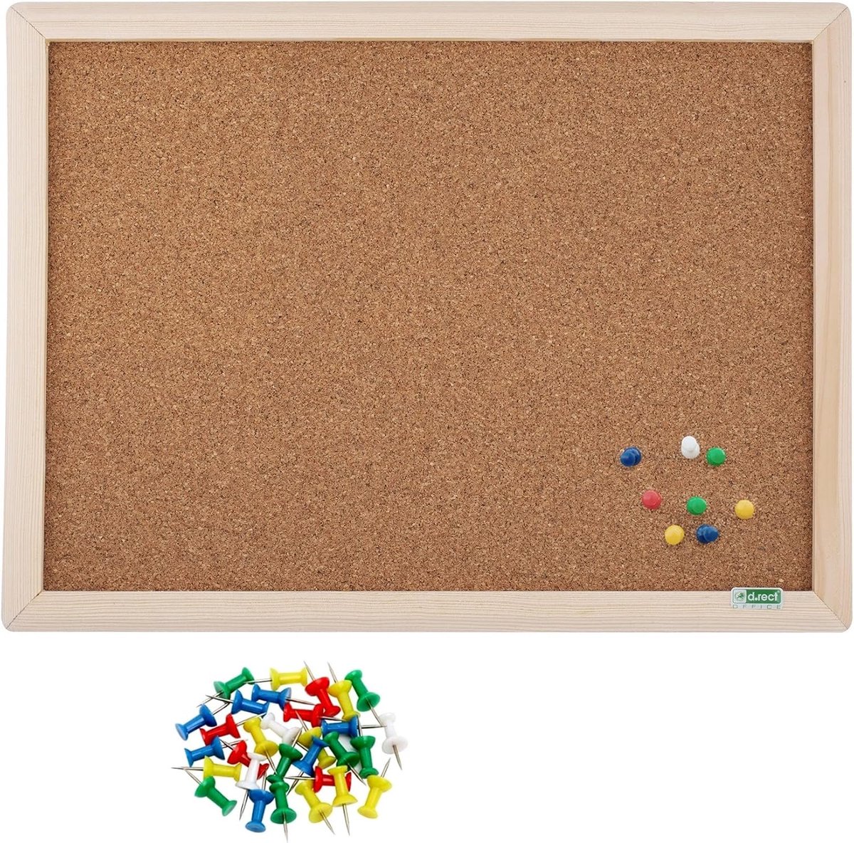 Thijox - Kurk Prikbord met Houten Frame 30 x 40 cm - Set van 35 Meerkleurige Punaises - Ideaal voor Kantoor, School en Thuisgebruik