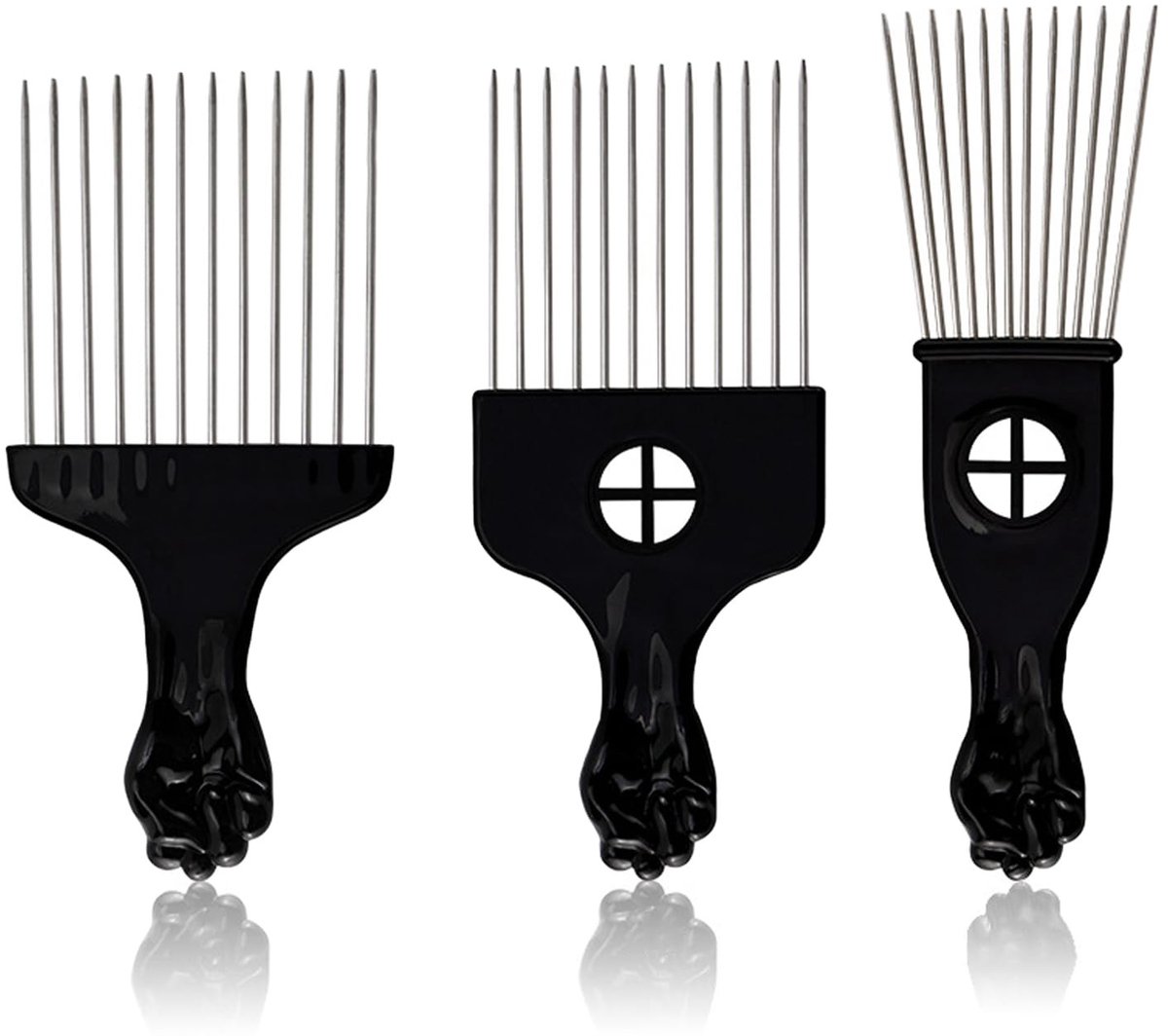 Dailygoods- Afrokam Set - 3 Stuks Metalen - Professionele Haarkappersstylingtool - Brede Tand Kam - Voor Krullend Haar - Afmetingen: 16x6.6 cm, 18x6 cm