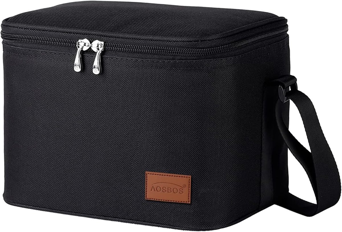 SnelShoppen - Insulated Lunch Bag Small - Vouwbare Koeltas 7.5L - Lichtgewicht Thermische Tas - Waterdicht Zwart - Ideaal voor Werk, School, Picknick,