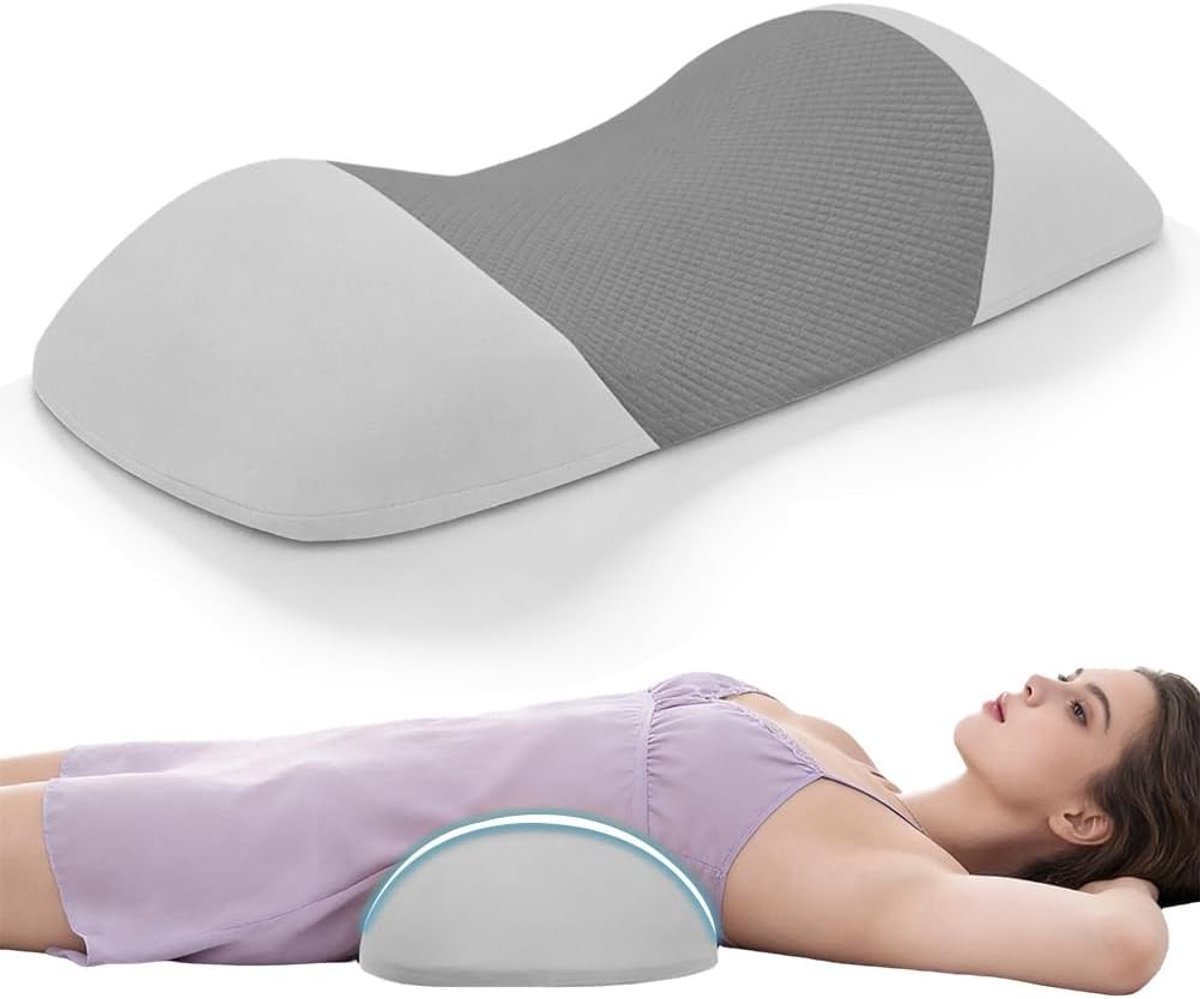 Orthopedisch Lendensteun Kussen met Geheugenschuim voor Kantoorstoel, Auto en Bed, Ademend Hoesje, 55 x 26 x 11 cm, Grijs, Ergonomisch en Comfortabel