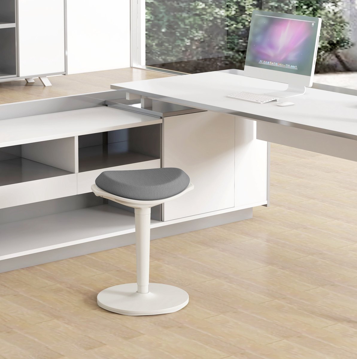 MEUNIQ Bureaukruk ergonomisch verstelbaar met 5° kanteling en draaibare zitting, mesh zitvlak zonder armleuningen, voor bureau en sta-werkplek, grijs