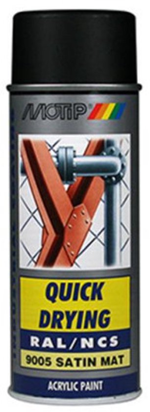 Motip spuitbus, "QUICK DRYING RAL/NCS 9005 SATIN MAT ACRYLIC PAINT".