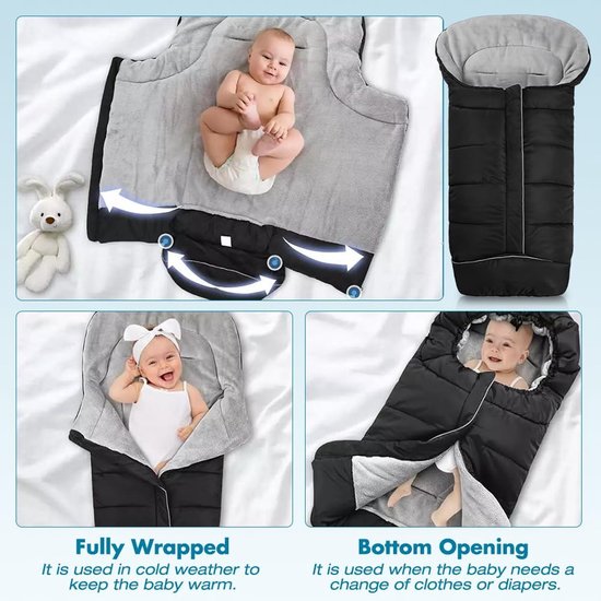 Kinderwagen voetenzak - Universele winterzak - Baby warm houden - Waterdicht polarfleece - Universeel - Zwart — afbeelding 5